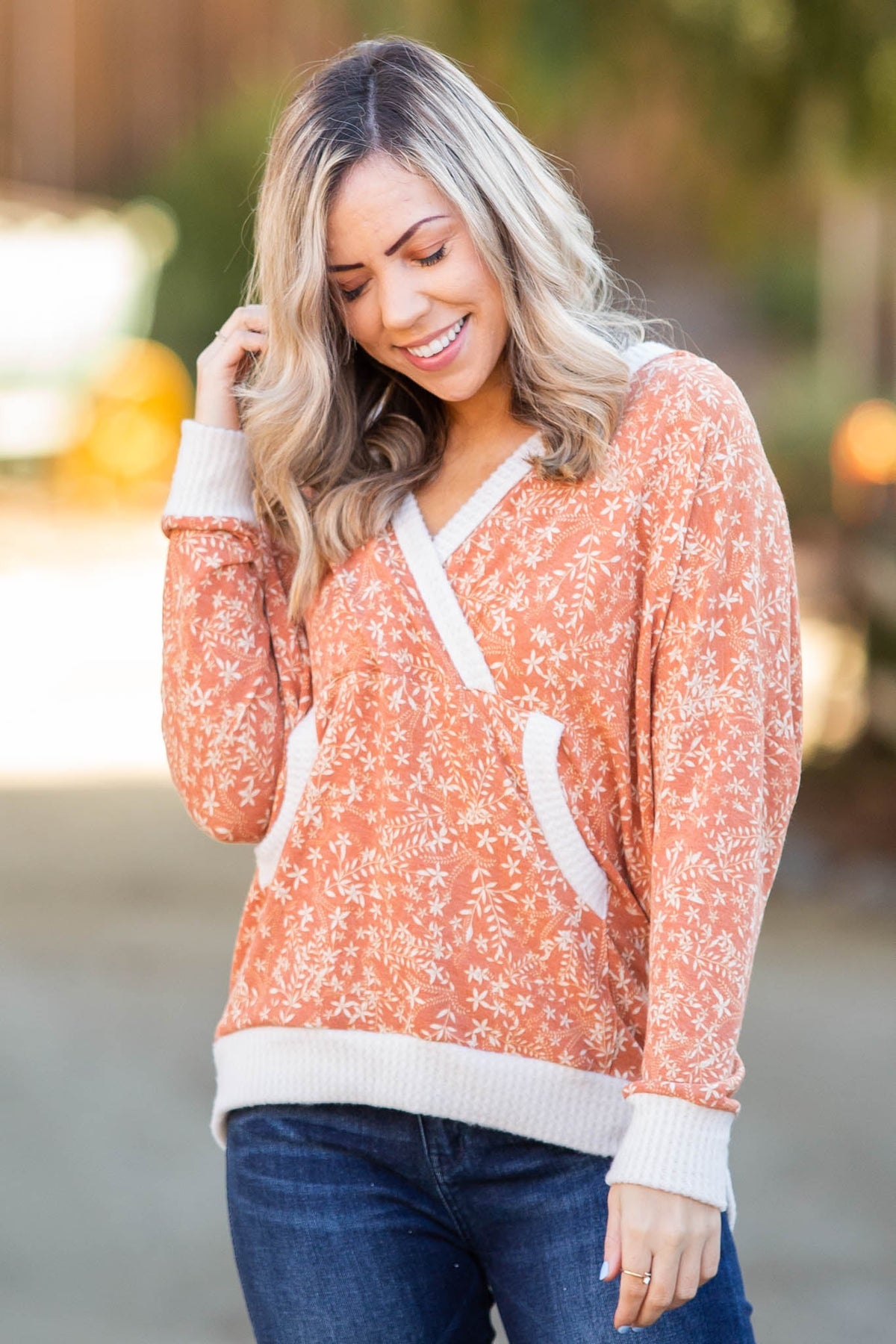 Rustic Floral Knit Hoodie