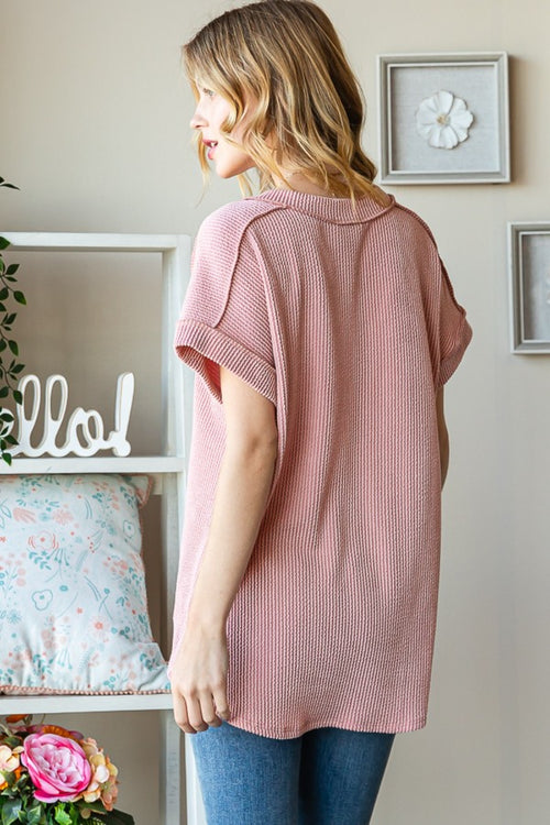 Exposed Seam Ribbed Top in Pink