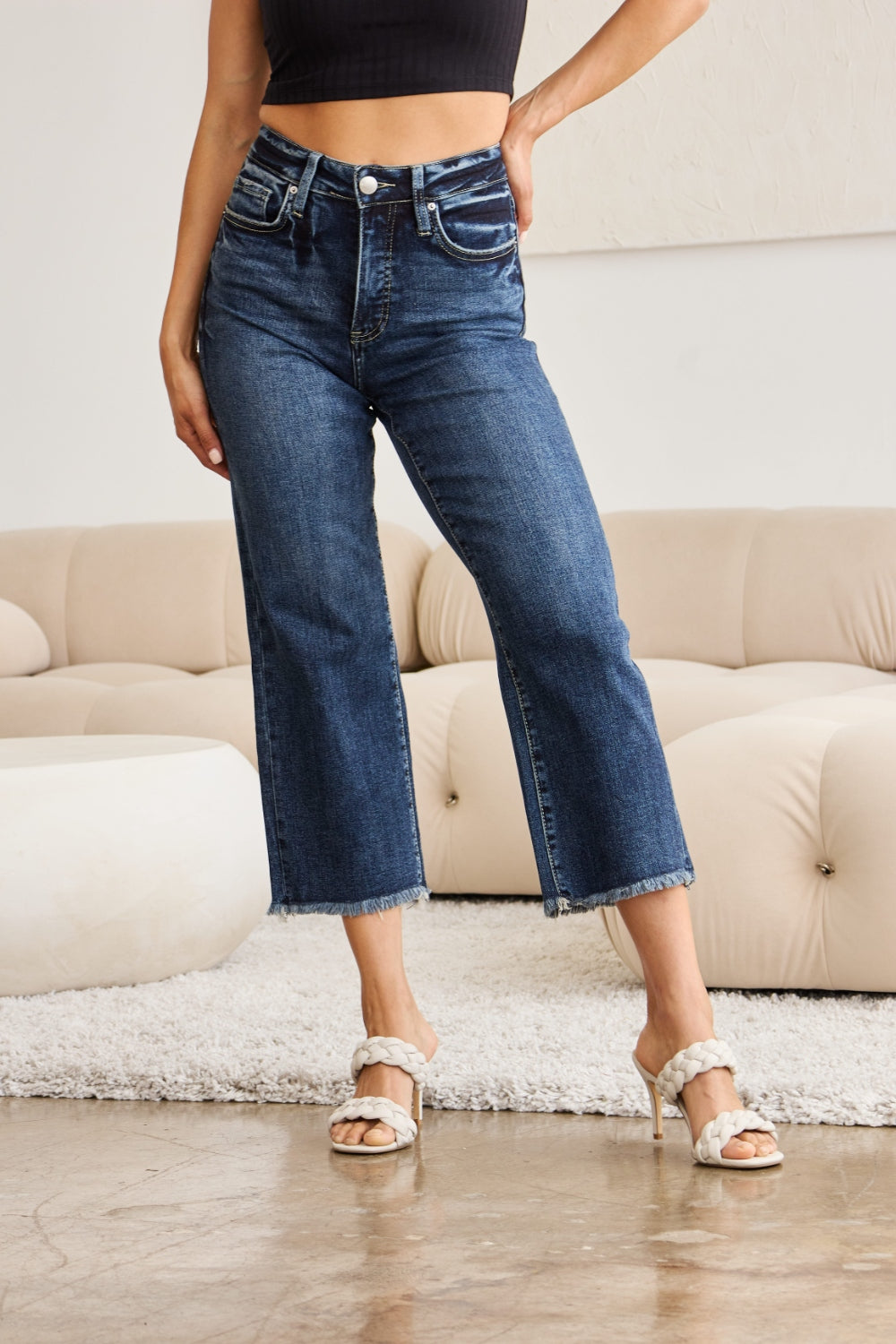 Sloane Tummy Control High Waist Raw Hem  Risen Jeans