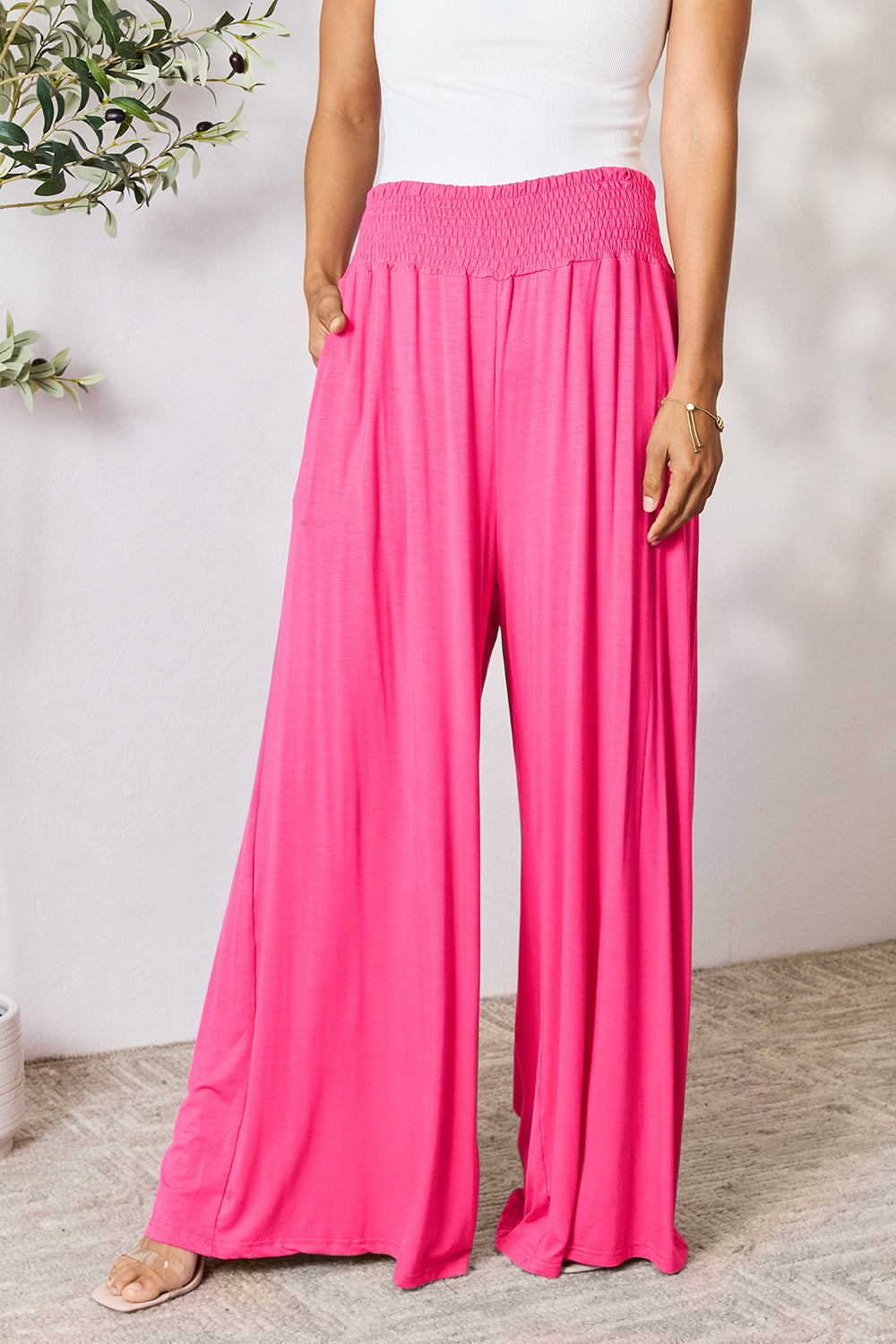 Journey Smocked Wide Waistband Wide Leg Pants