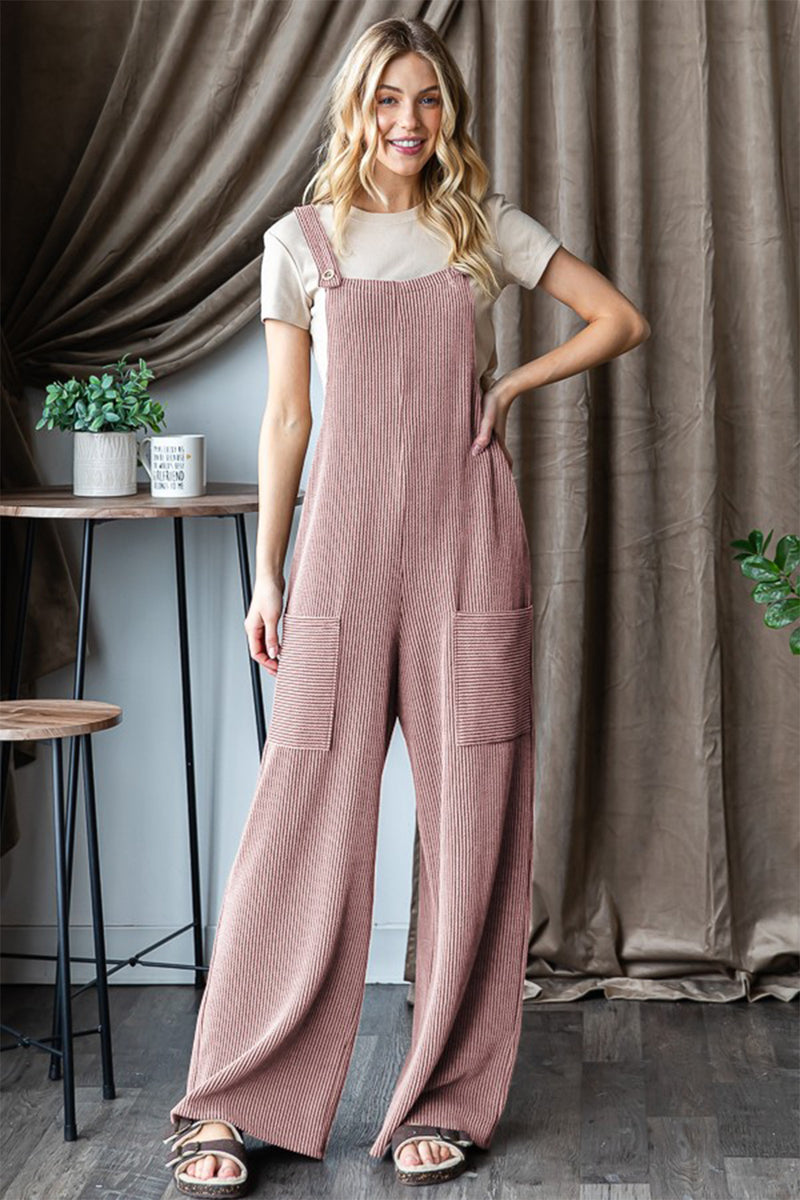 Chloe Ribbed Front Pocket Sleeveless Jumpsuit in Mauve