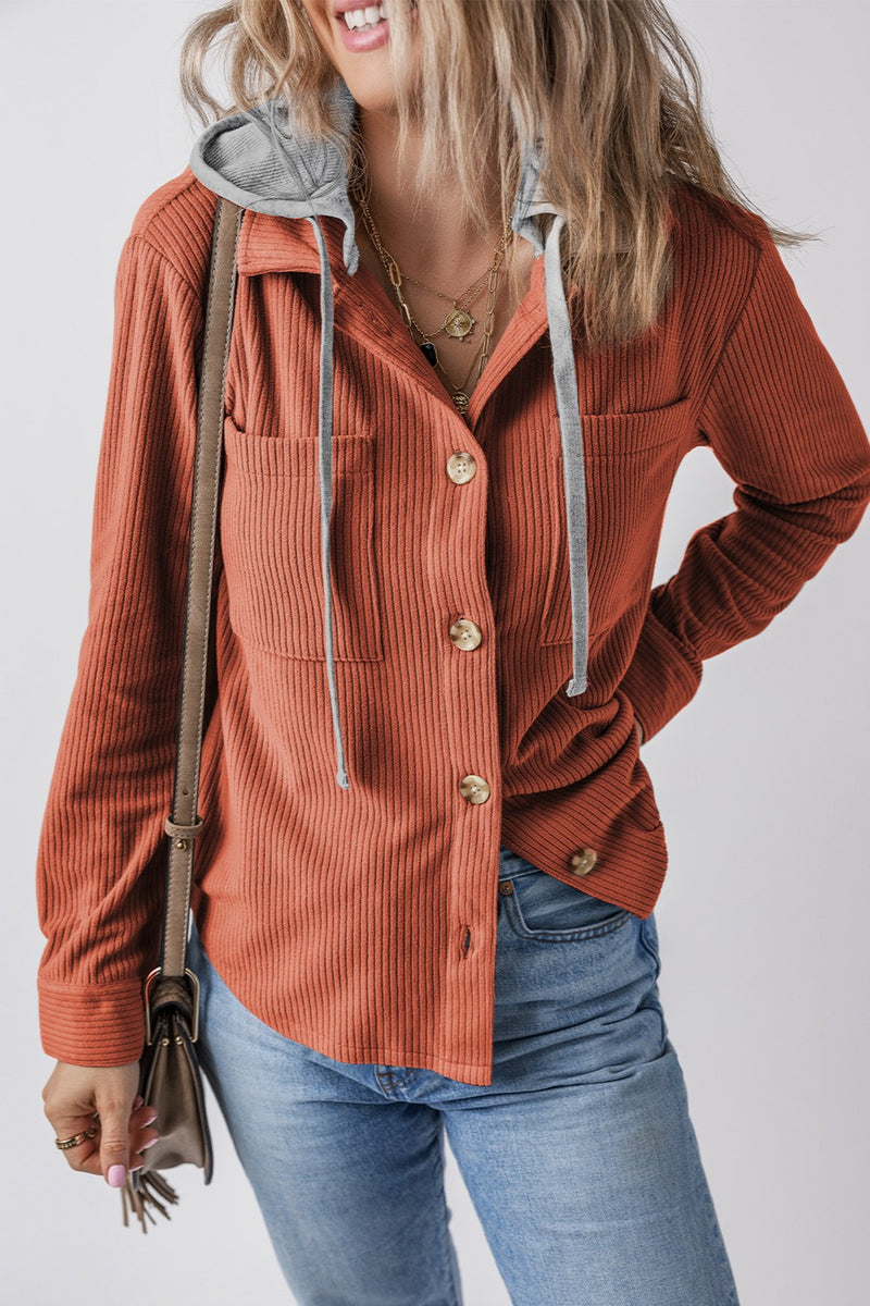 Lila Drawstring Button Up Hooded Jacket