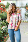 Summer Blooms Ruffle Sleeve Top