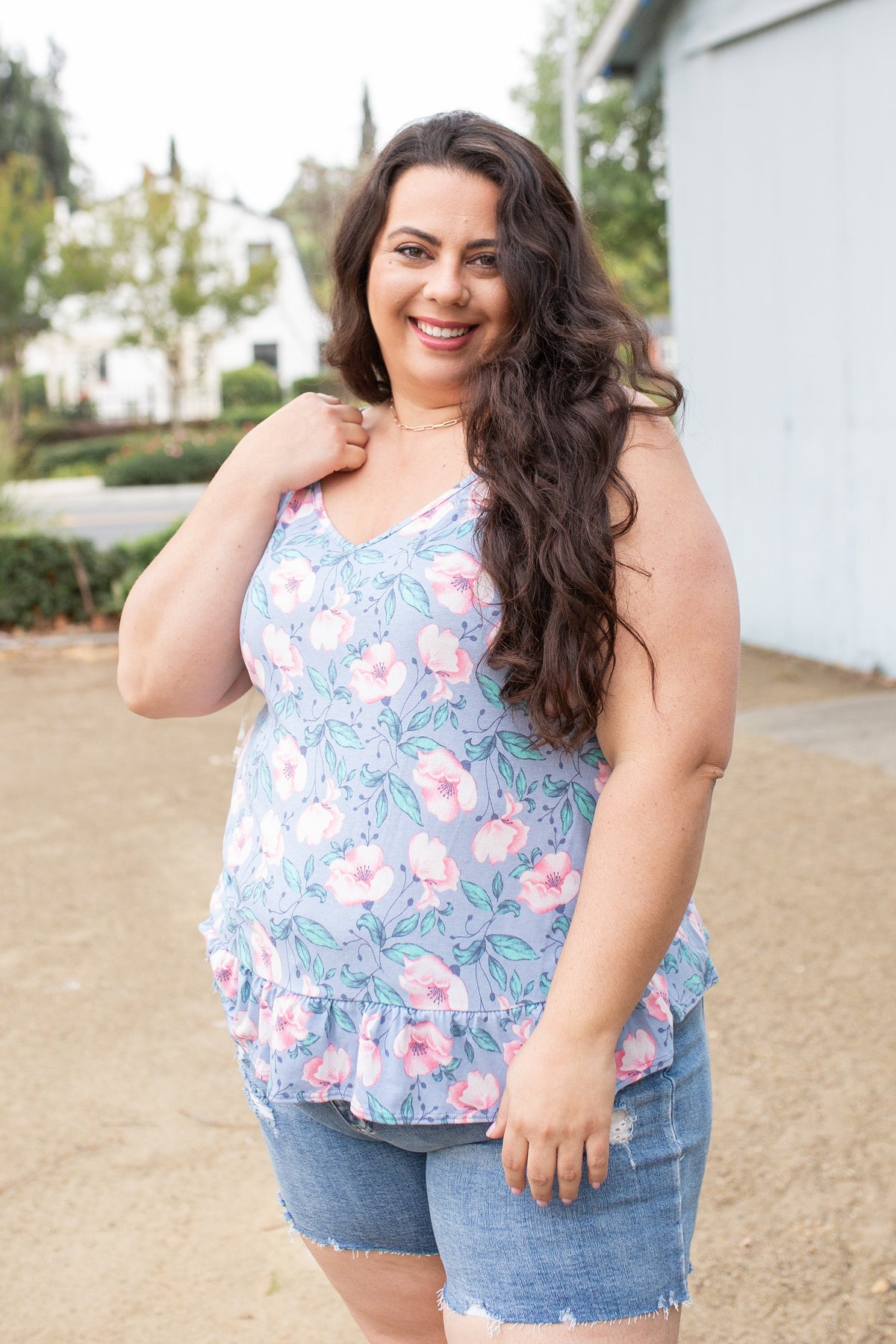 Periwinkle Blooms Ruffled Tank