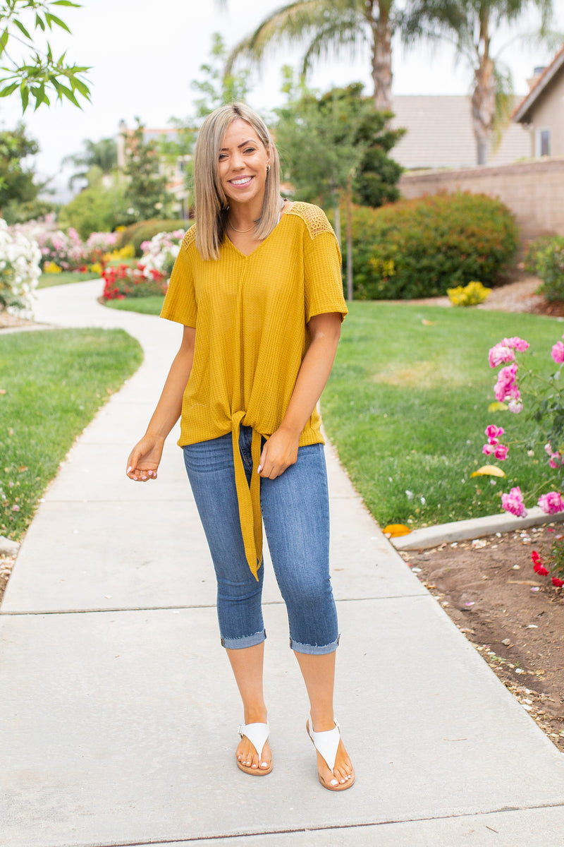 Spirited Front Tie Top in Mustard