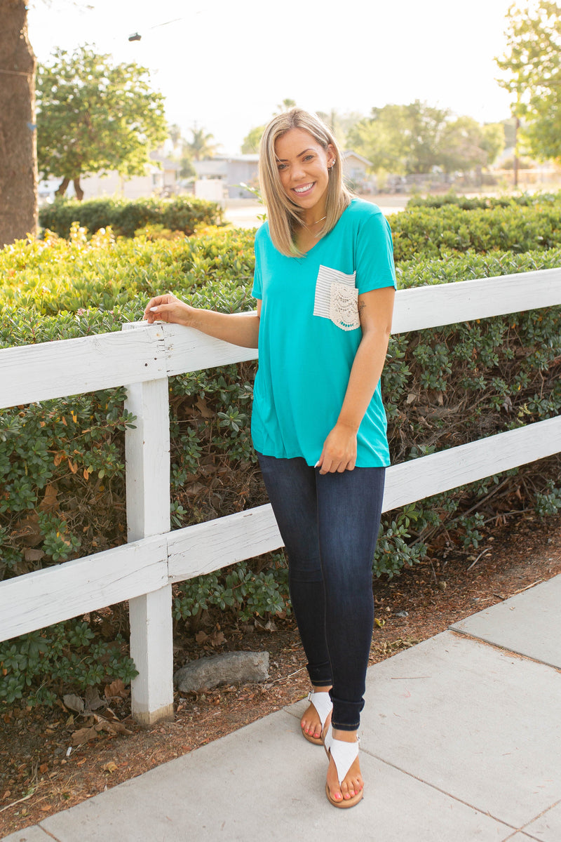 Turquoise & Lace Boyfriend Tee