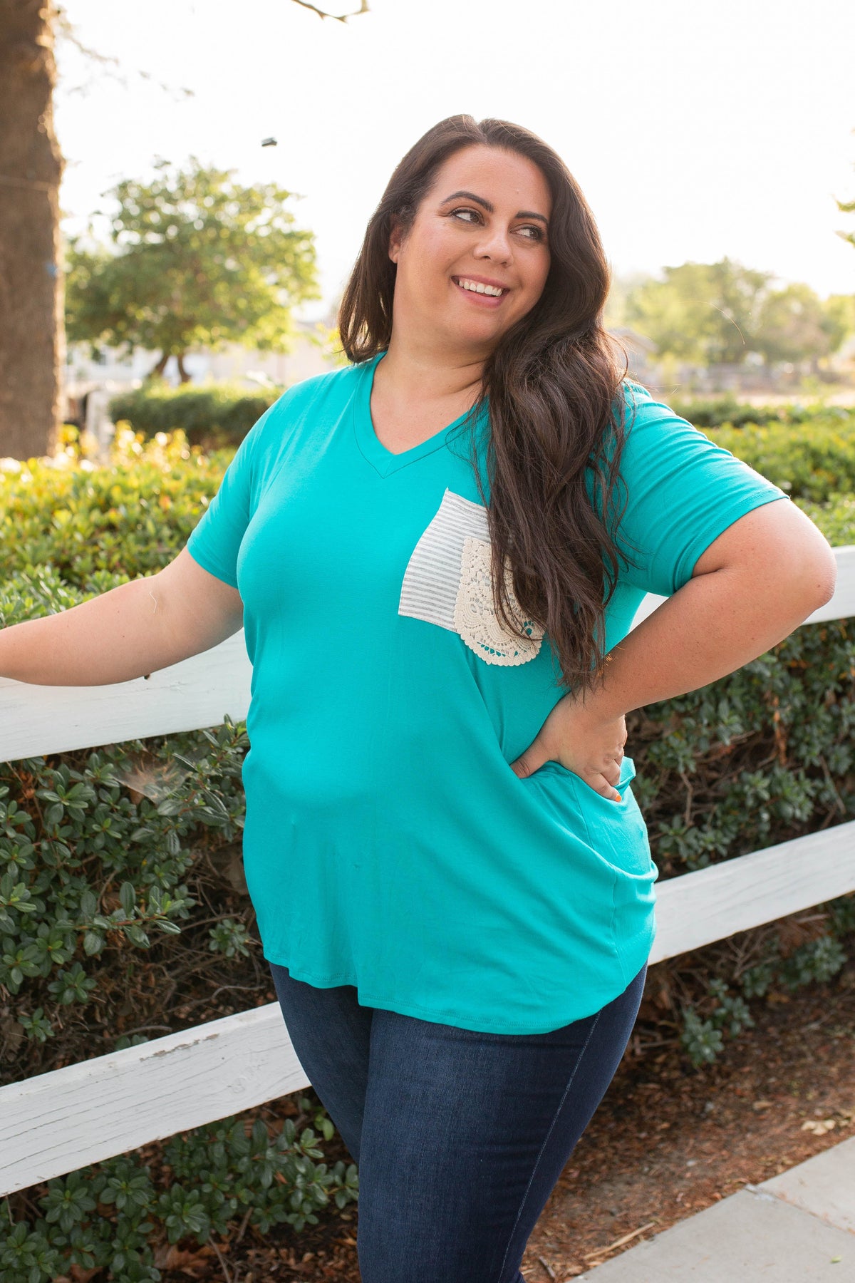 Turquoise & Lace Boyfriend Tee