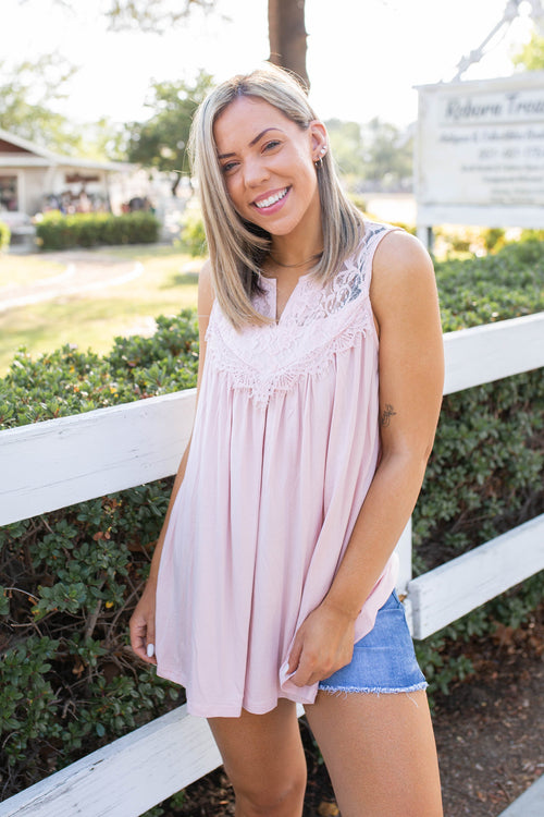 Boho Charm Sleeveless Top in Blush