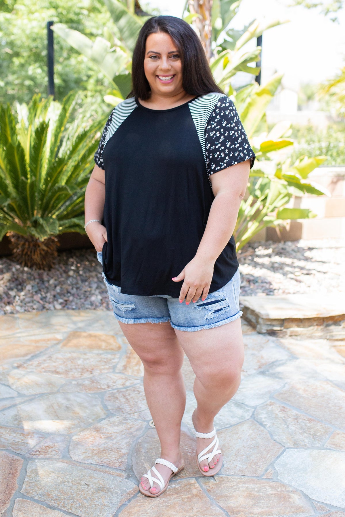 Classy Striped Floral Short Sleeve Top