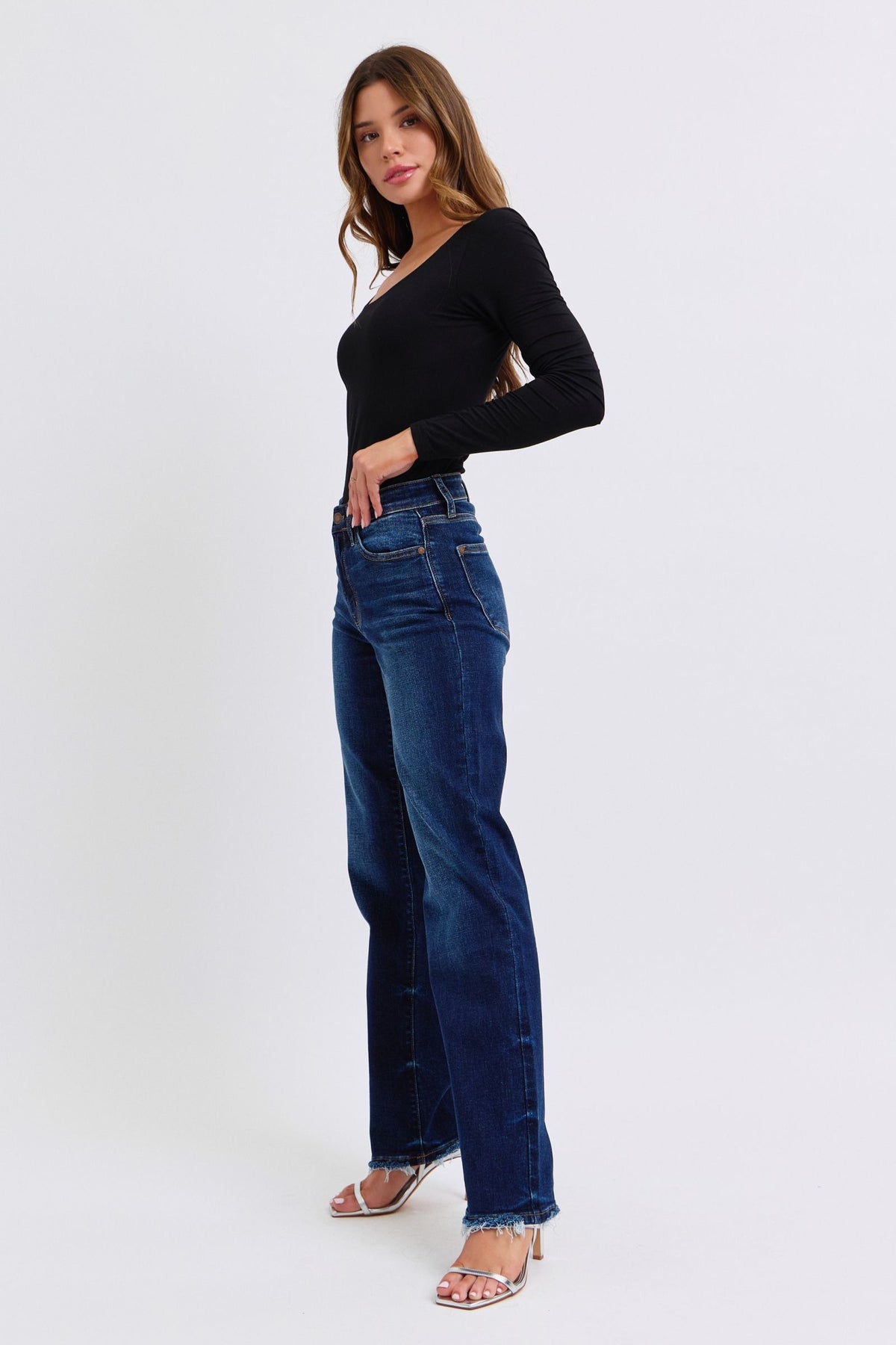 Marissa Raw Hem Straight Leg Judy Blue Jeans