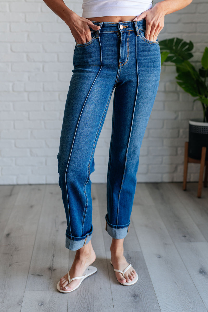 Campbell High Rise Center Seam Detail Straight Judy Blue Jeans