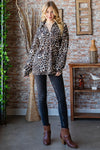 Cora Leopard Johnny Collar Long Sleeve Top