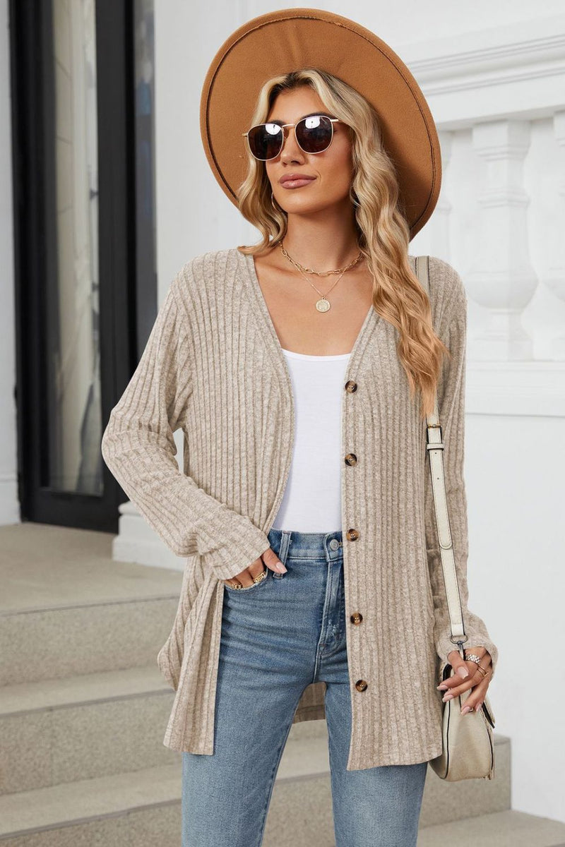 Kelly Ribbed Button Up Long Sleeve Cardigan