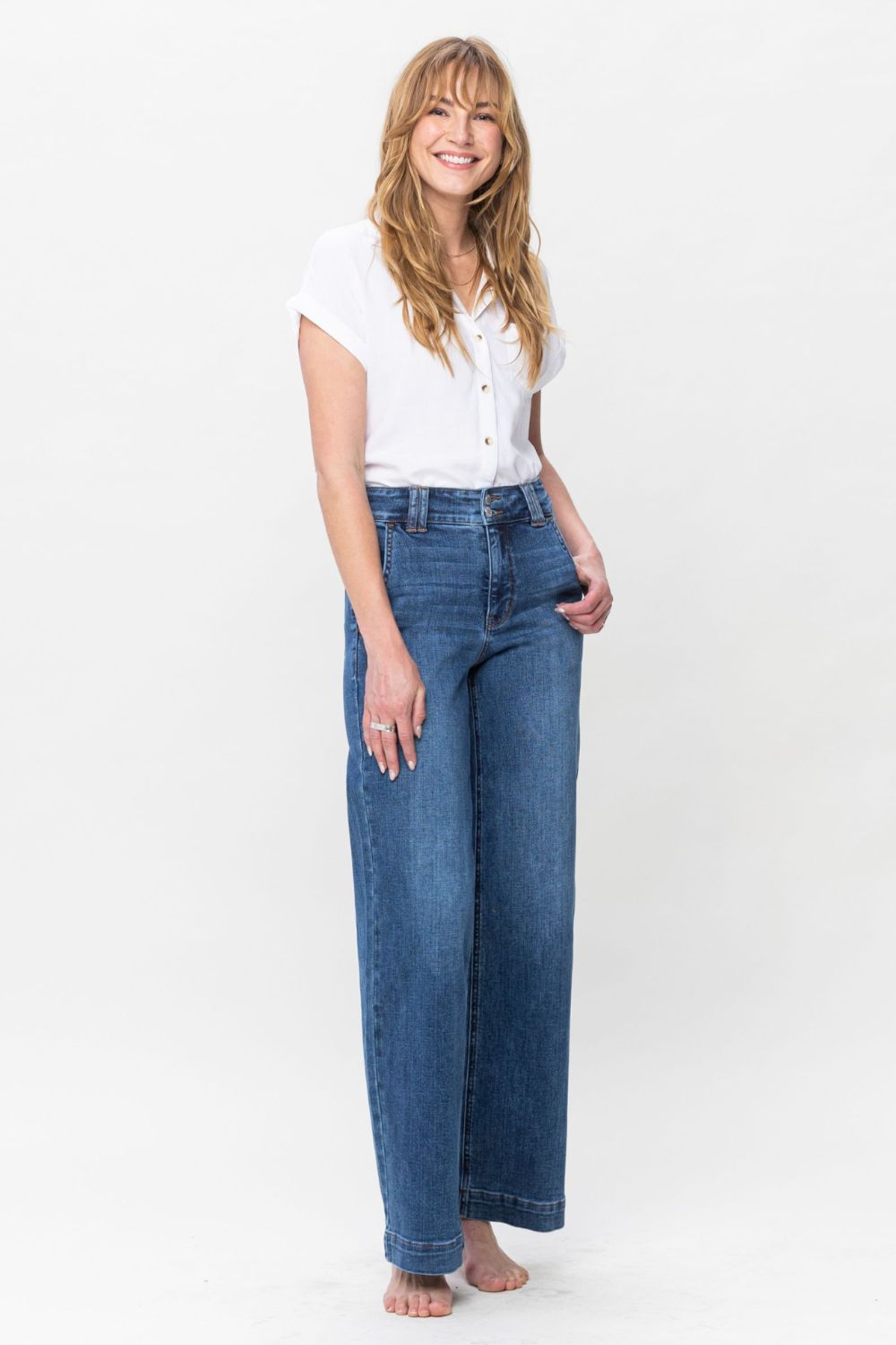 Kendall Double Button Wide Leg Judy Blue Jeans