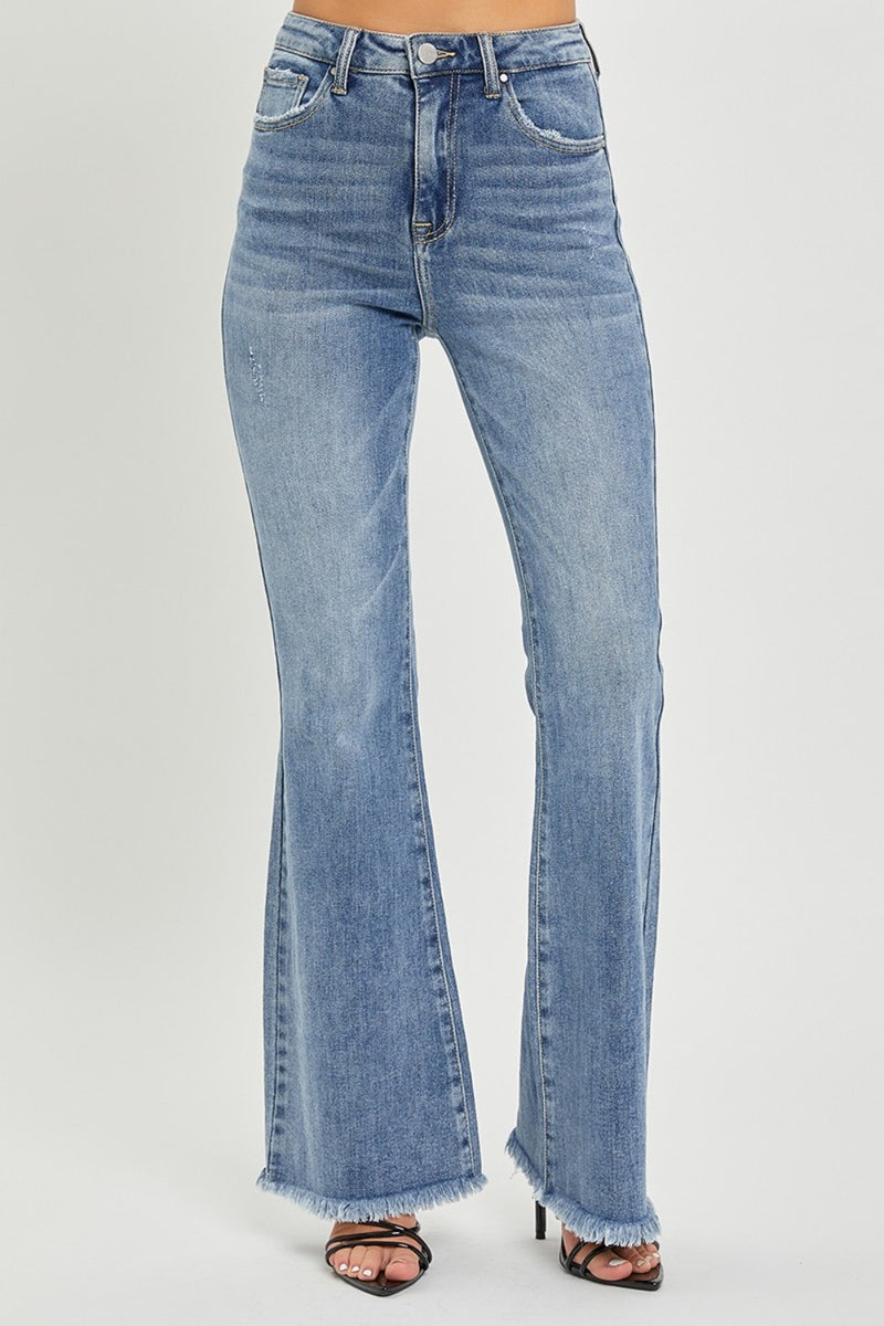 Becca High Waist Raw Hem Flare Jeans by RISEN