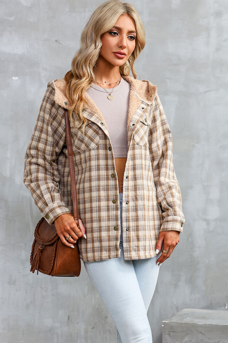 Olivia Plaid Snap Down Hooded Jacket