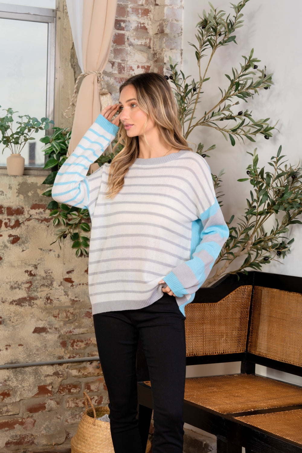 Ashlee Striped Dropped Shoulder Sweater