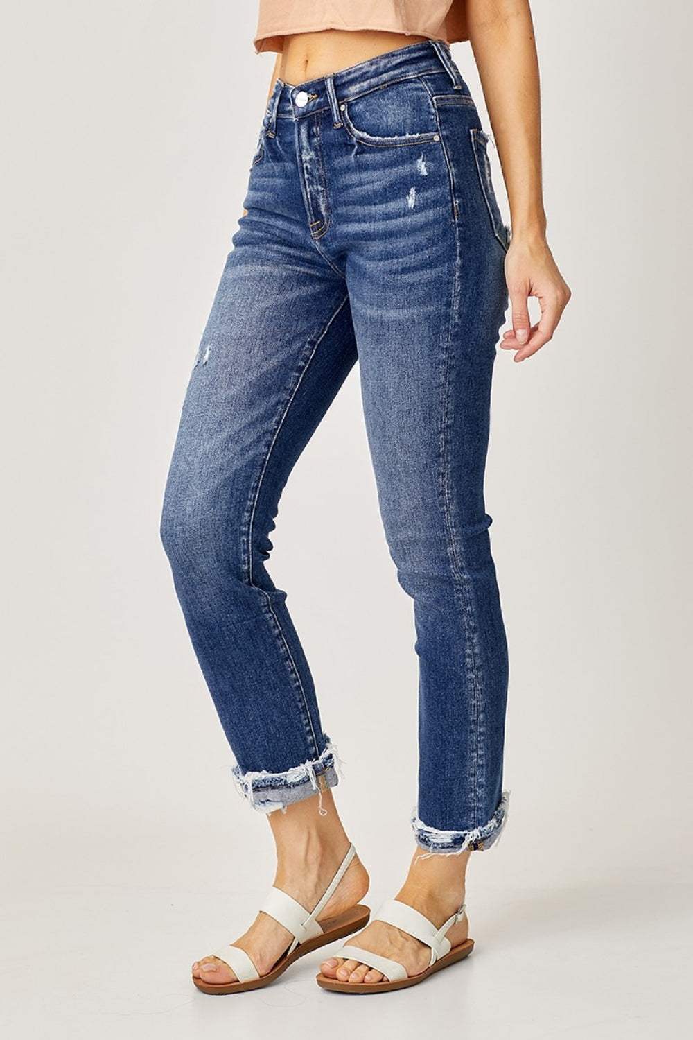 Jenna RISEN High-Rise Frayed Cuffed Straight Jeans