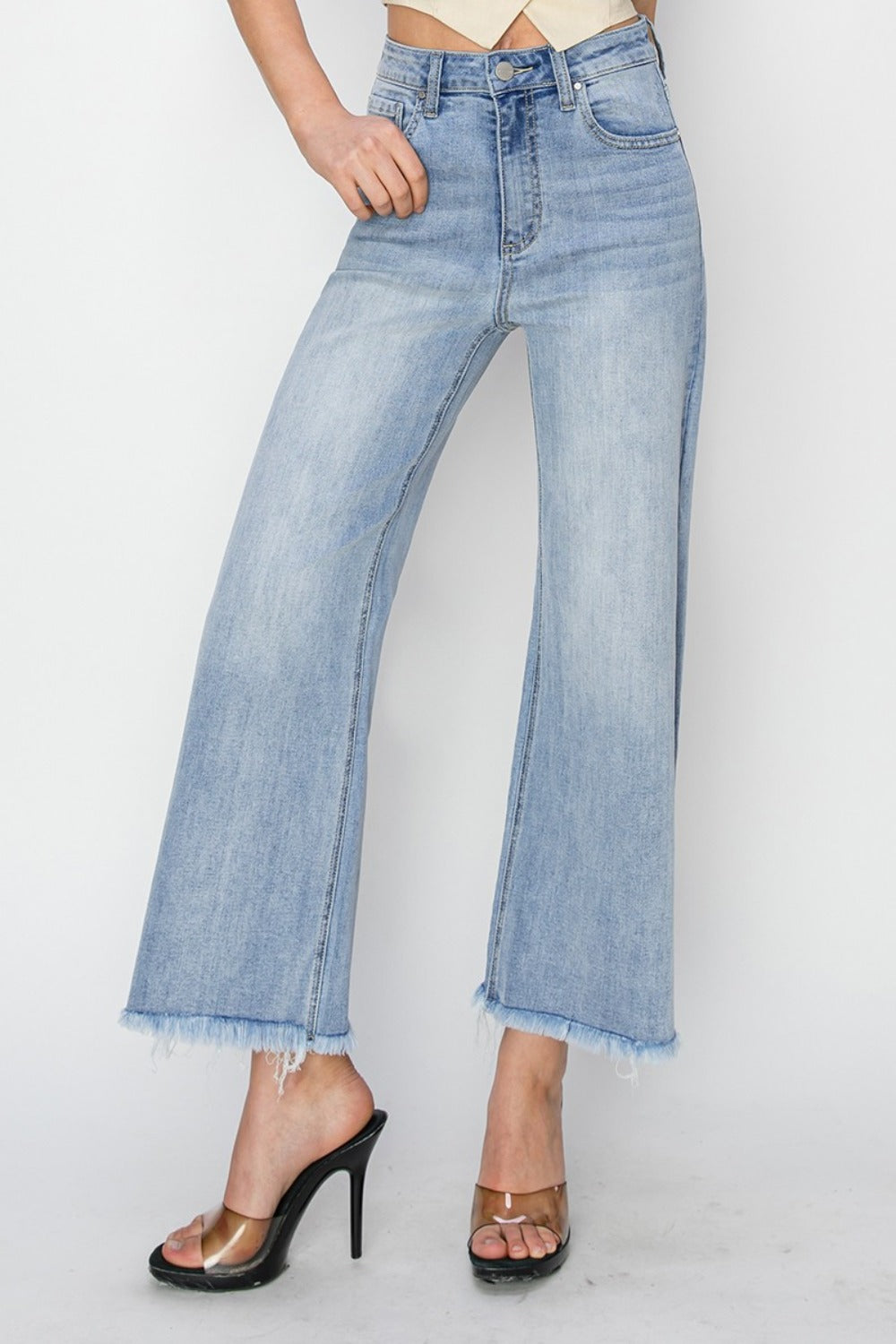 Jensen High Rise Crop Wide Fray Hem Jeans by RISEN