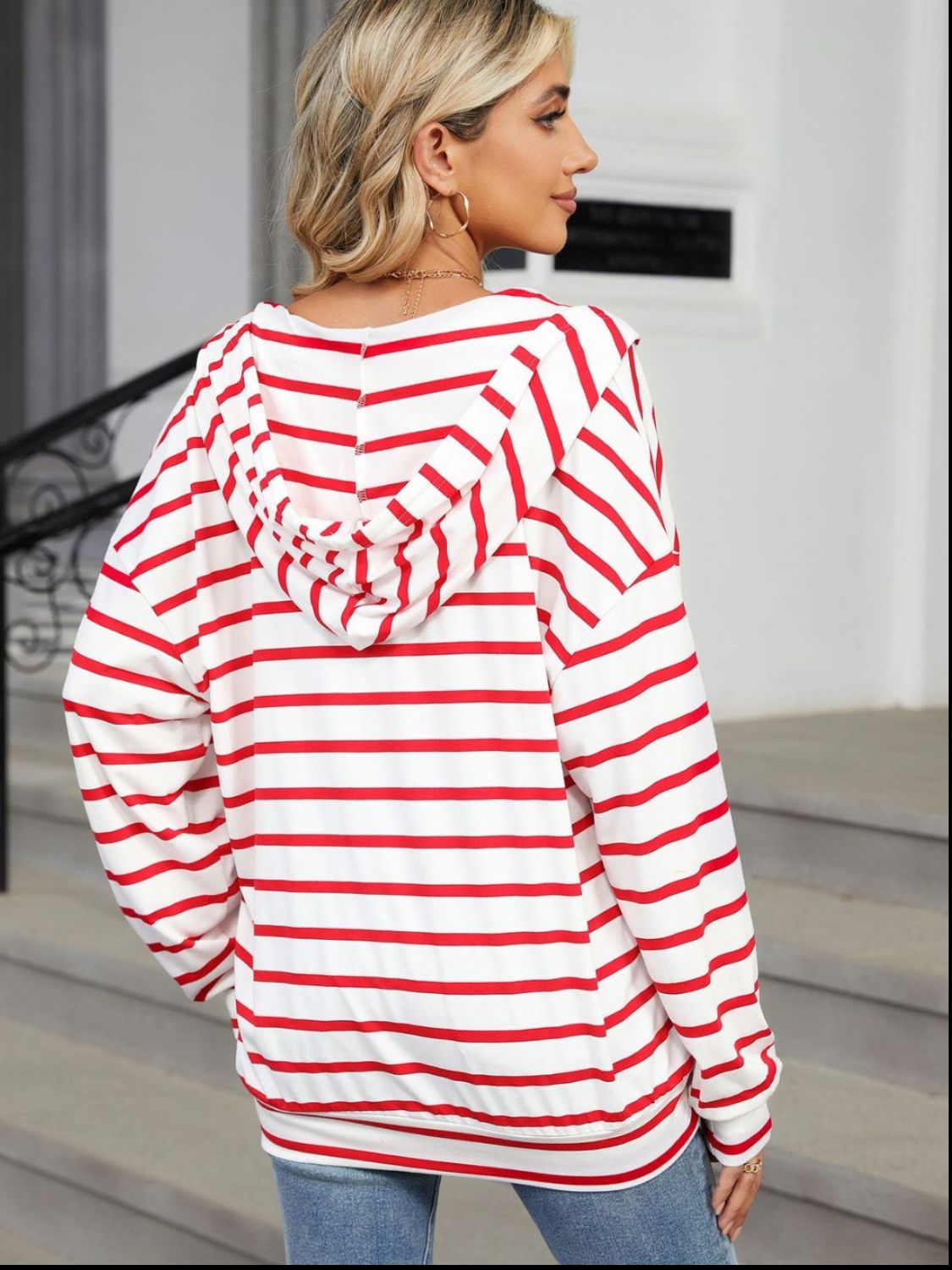 Miranda Drawstring Striped Long Sleeve Hoodie