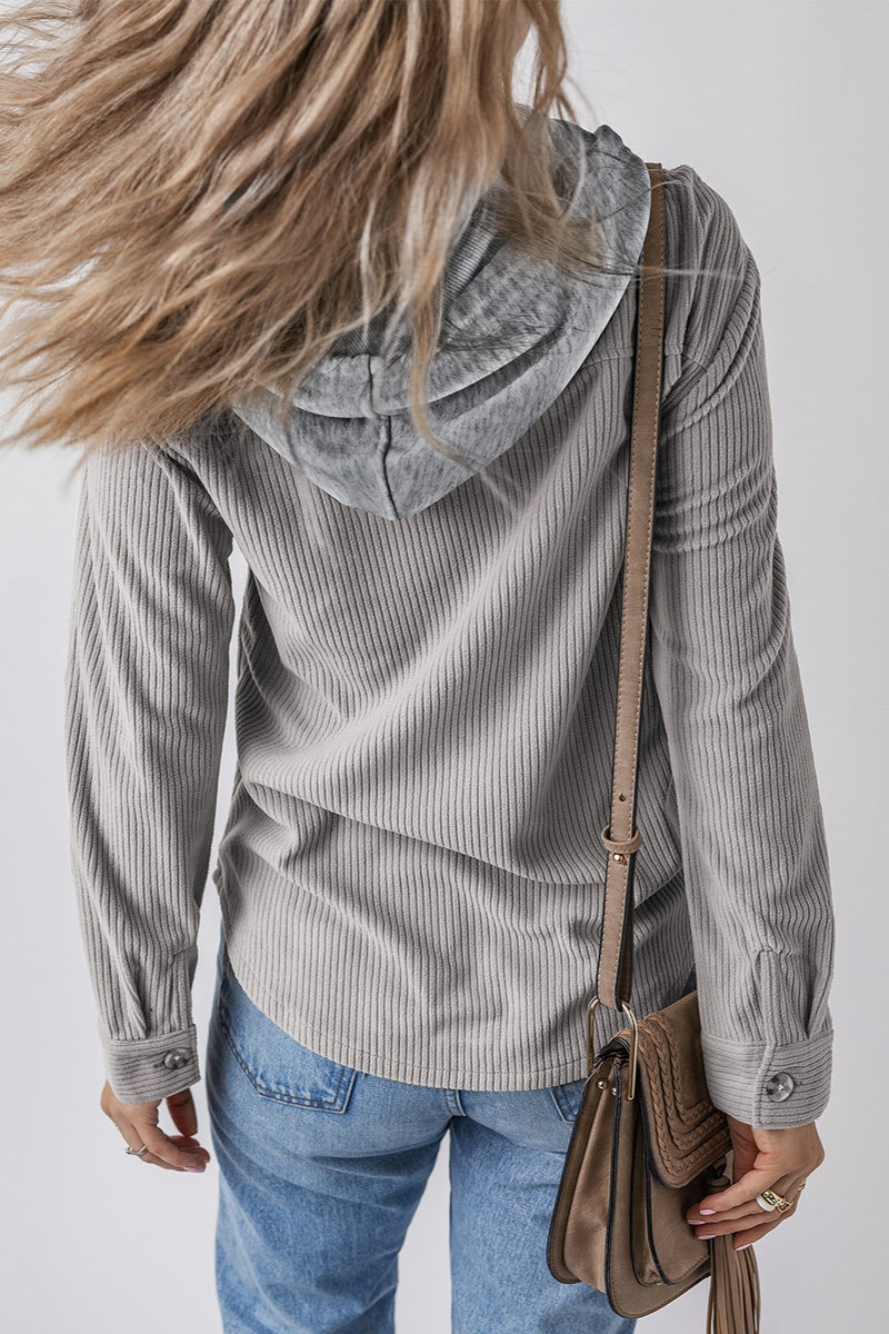 Lila Drawstring Button Up Hooded Jacket
