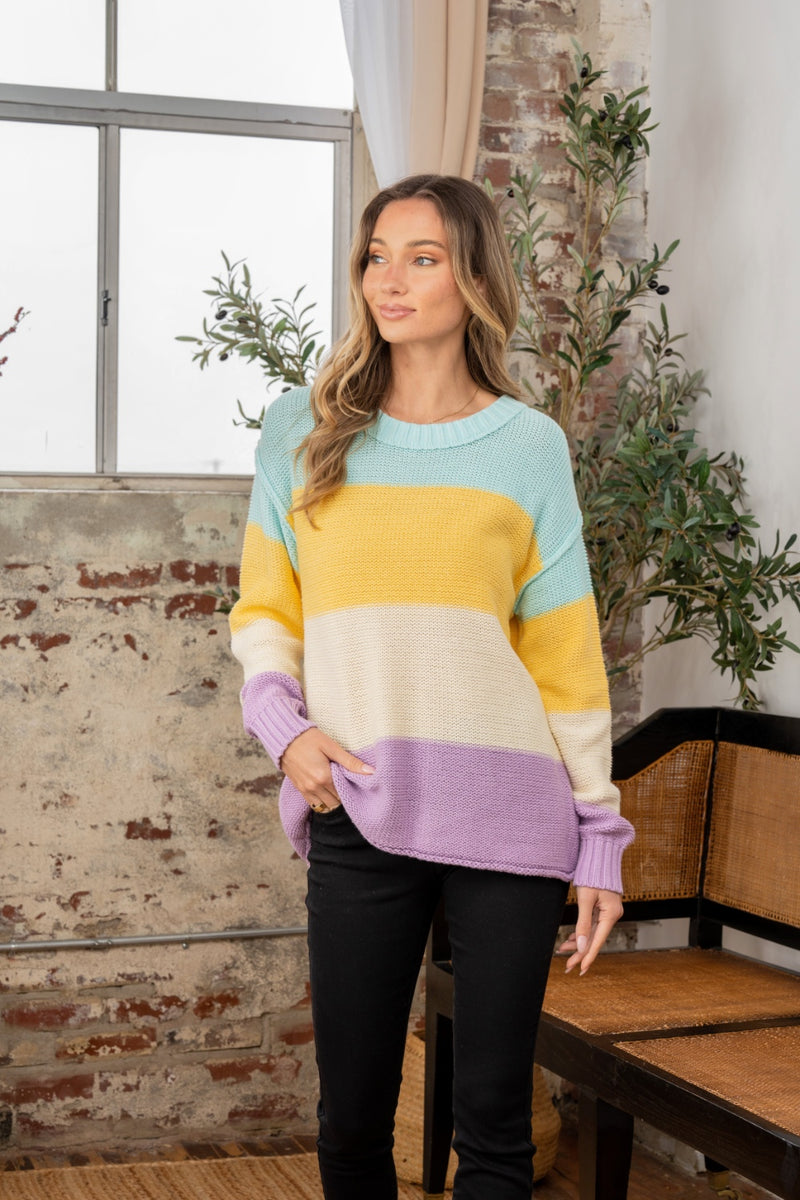 Milania Color Block Exposed Seam Sweater