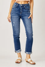 Jenna RISEN High-Rise Frayed Cuffed Straight Jeans