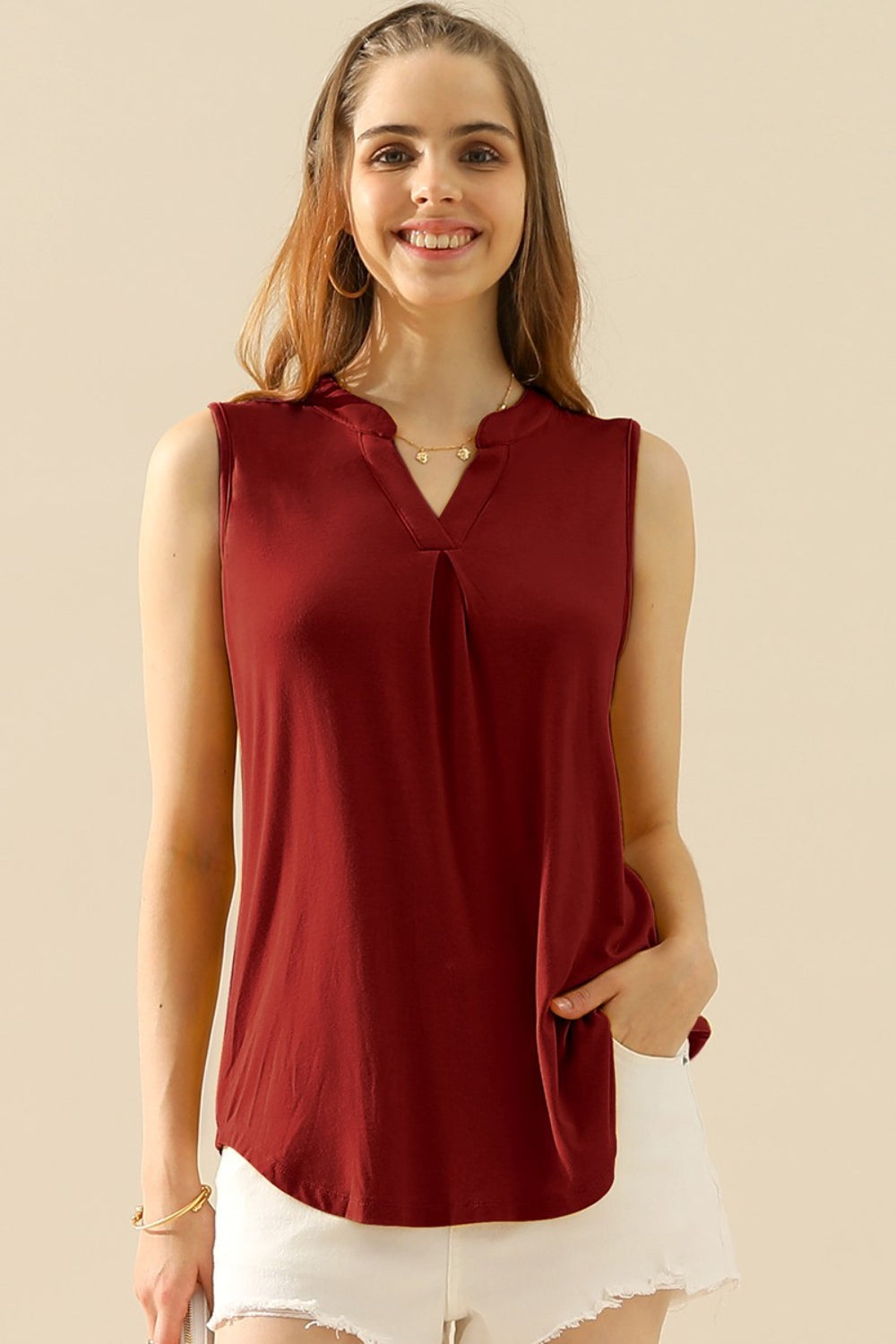 Cassie Notched Sleeveless Top