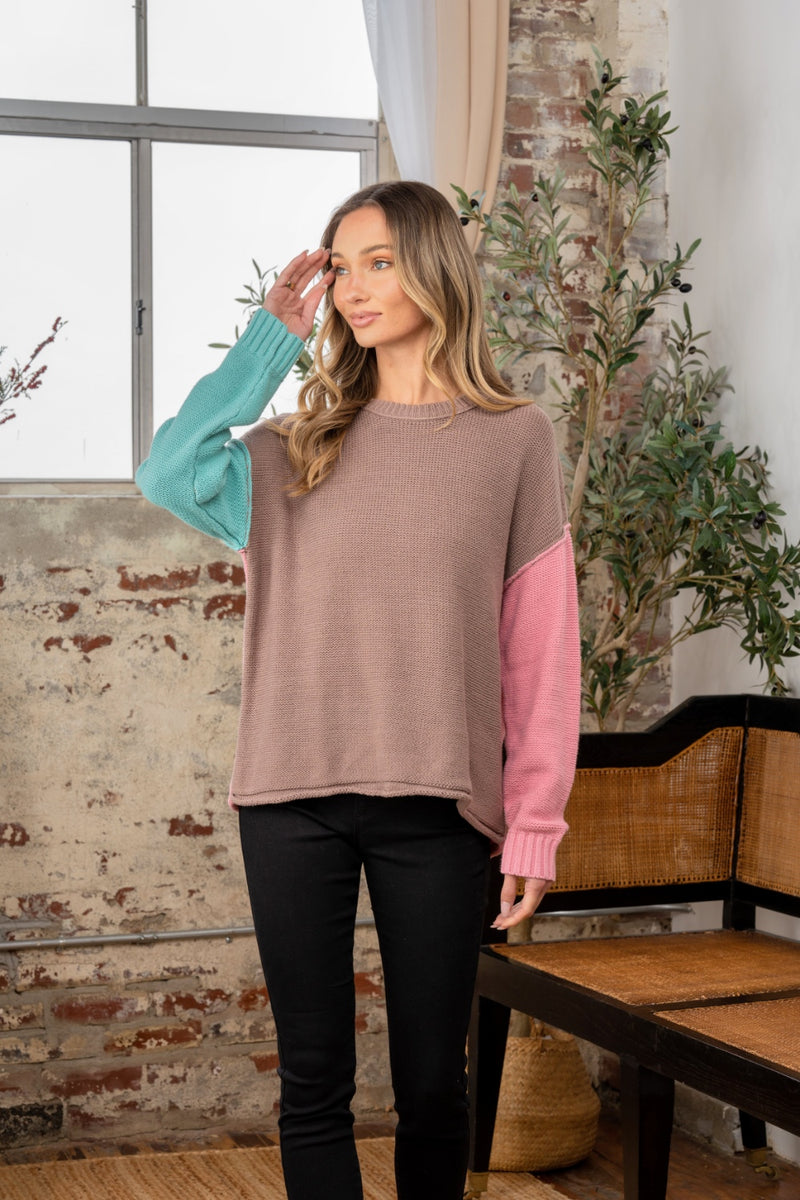 Aubrie Color Block Drop Shoulder Sweater