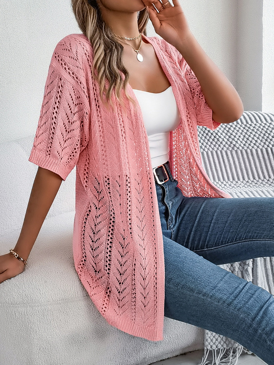 Olivia Openwork Half Sleeve Cardigan