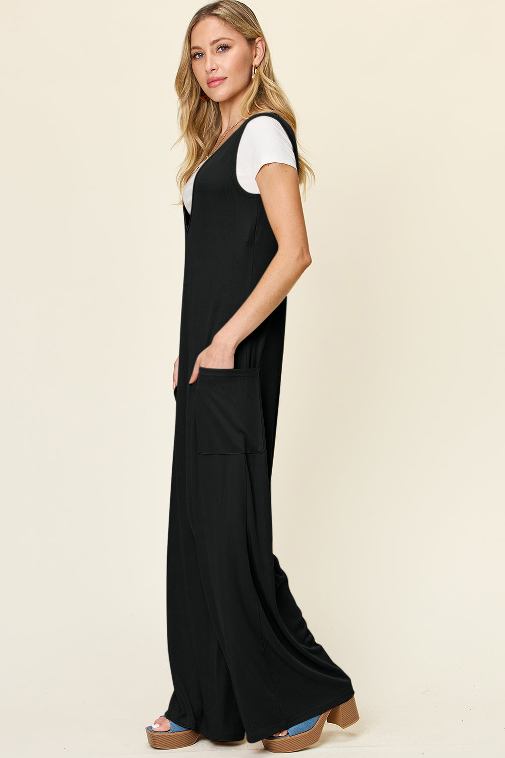 Melanie Sleeveless Wide Leg Jumpsuit with Pockets