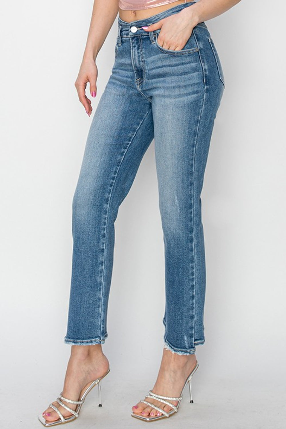 Delilah High Rise Slim Straight Risen Jeans