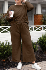 Violet Textured Long Sleeve Top and Drawstring Pants Set