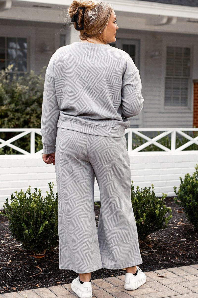 Violet Textured Long Sleeve Top and Drawstring Pants Set