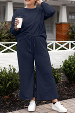 Violet Textured Long Sleeve Top and Drawstring Pants Set