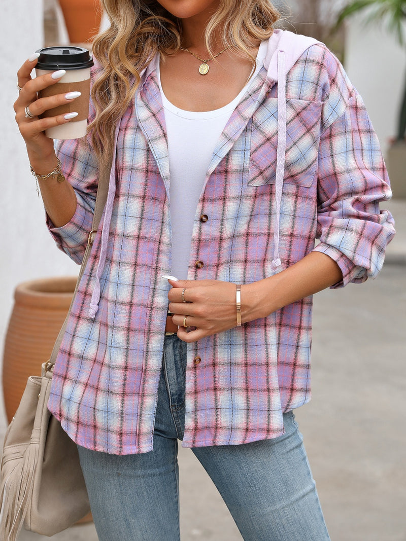 Lainey Plaid Long Sleeve Hooded Jacket