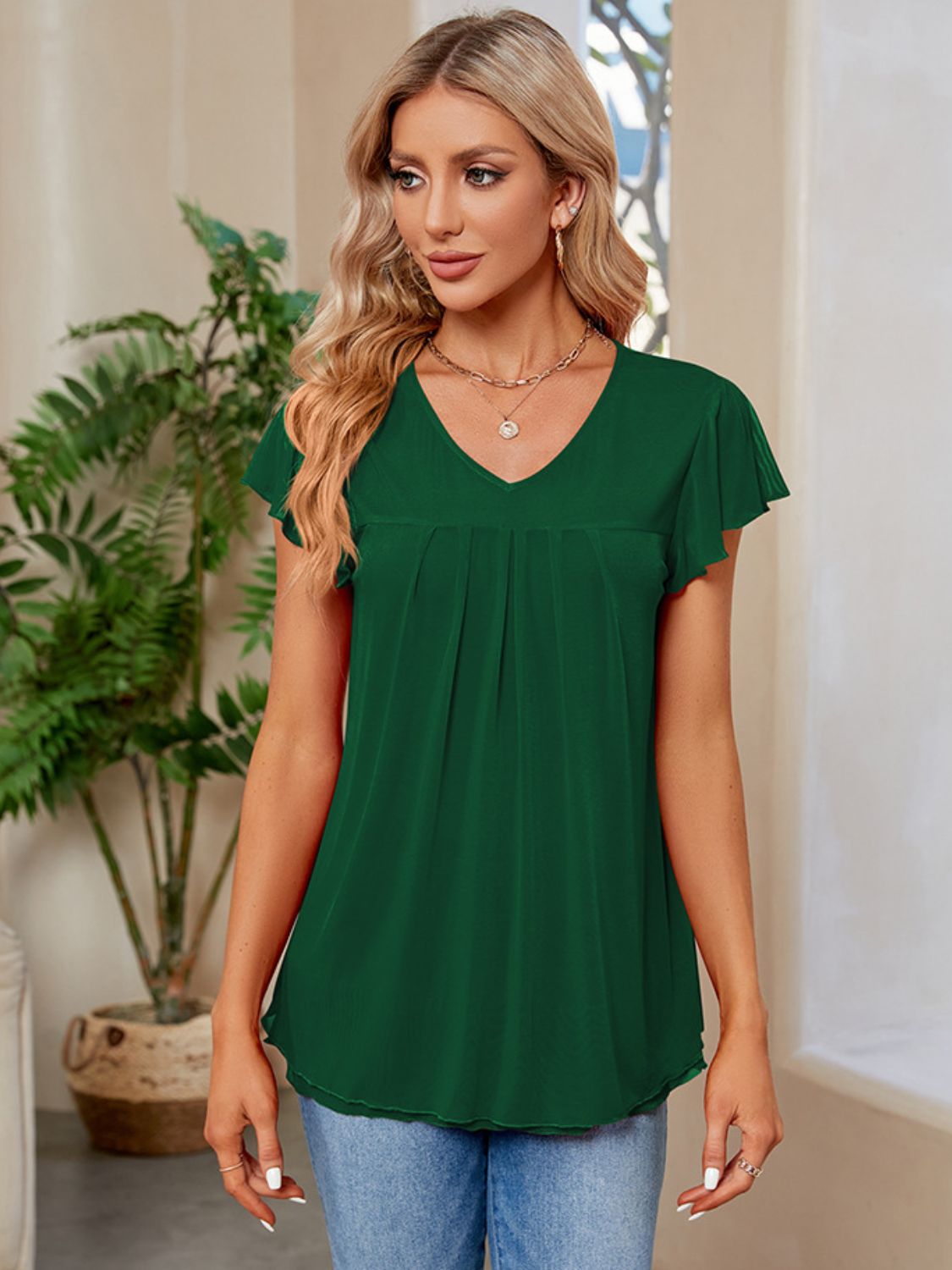 Mimi Ruched V-Neck T-Shirt