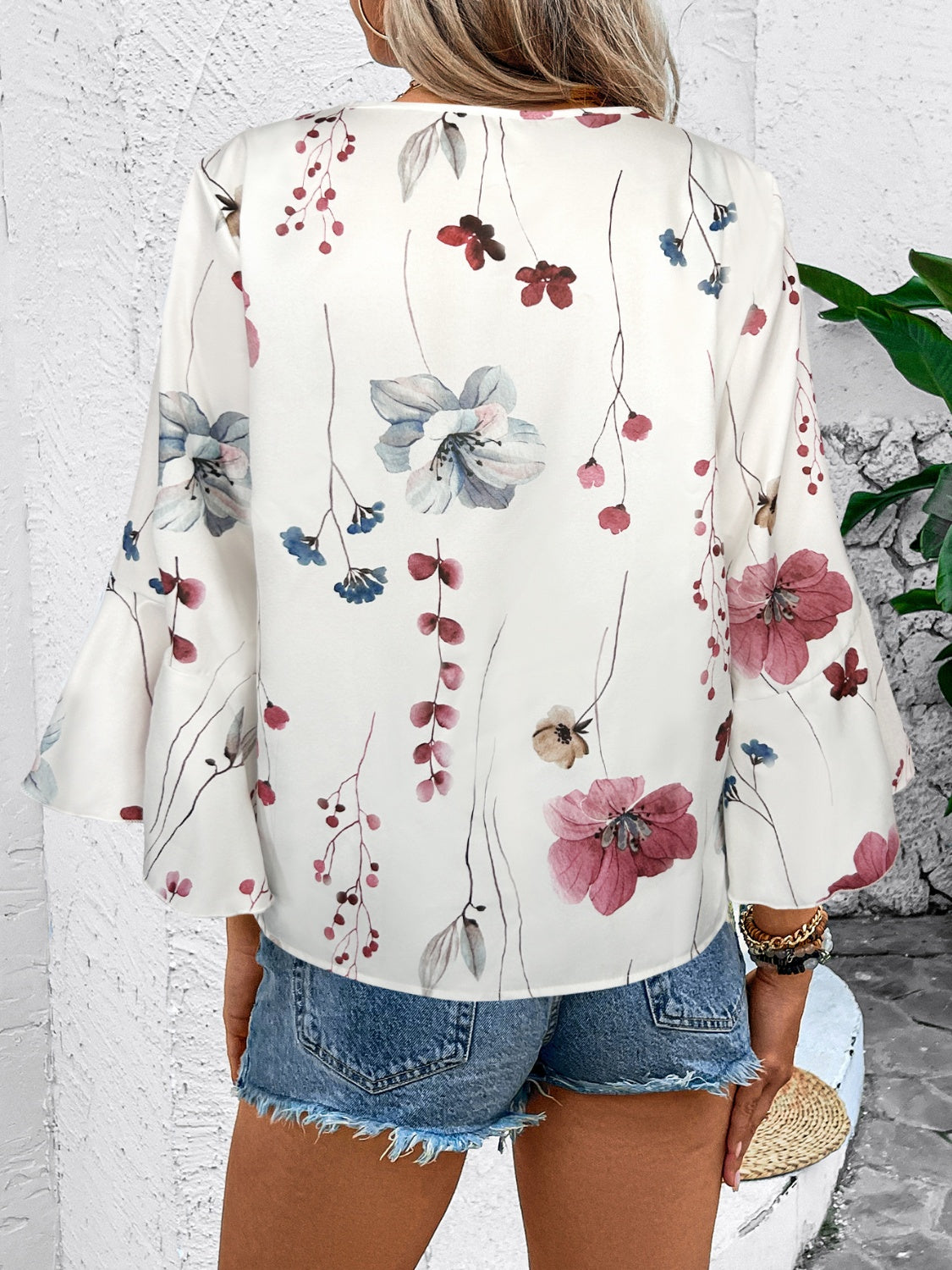 Rya Ruffled Printed V-Neck Blouse