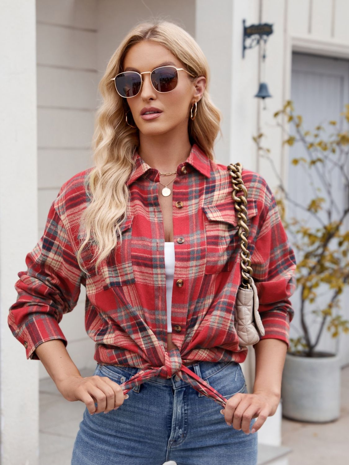 Becca Plaid Button Up Long Sleeve Shirt