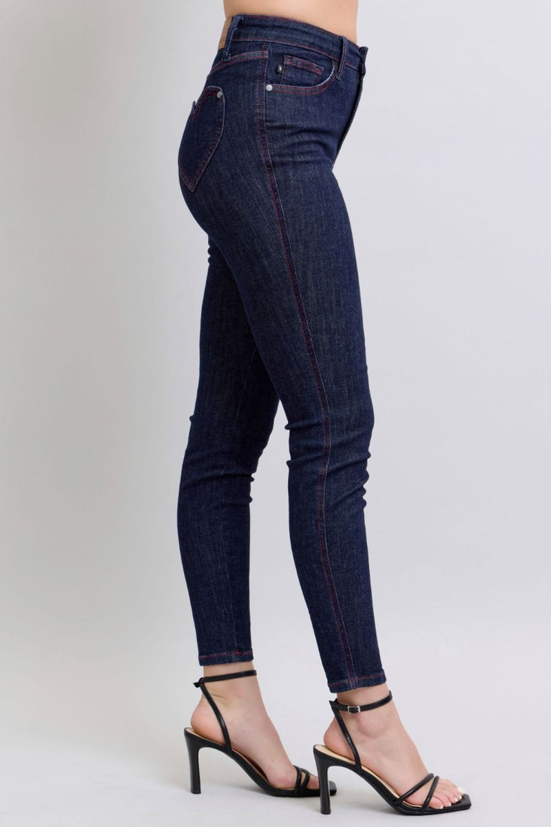 Love Heart Shaped Back Pockets Skinny Judy Blue Jeans