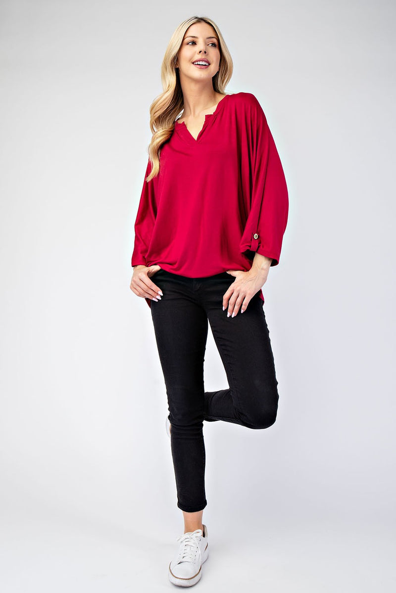 Harper Notched Three-Quarter Sleeve Blouse