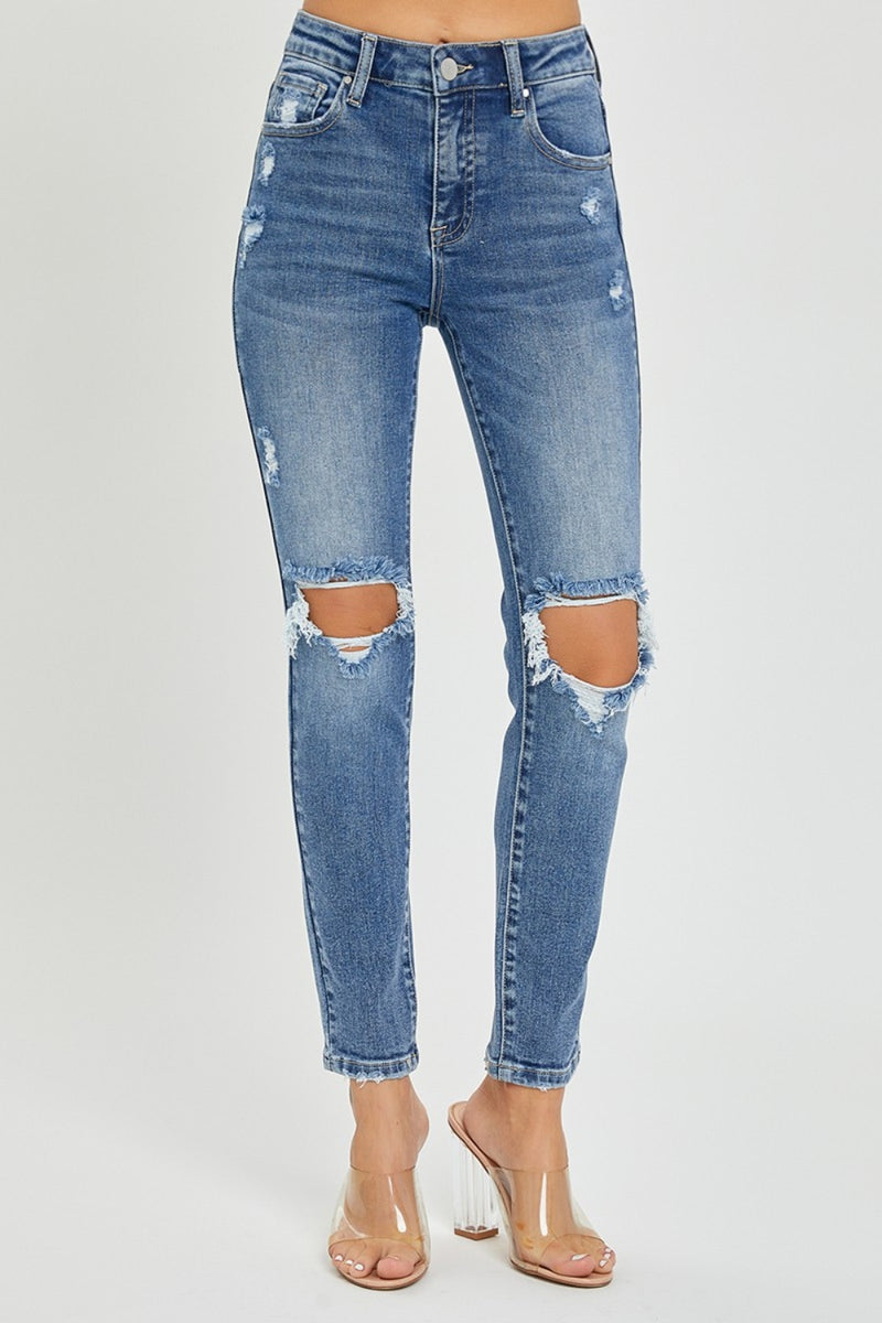 Braylee RISEN High Rise Knee Distressed Skinny Jeans