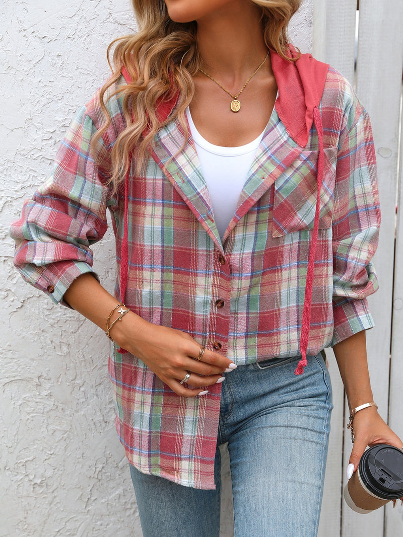 Lainey Plaid Long Sleeve Hooded Jacket