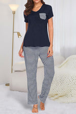 Abbie Short Sleeve Top and Striped Pants Lounge Set