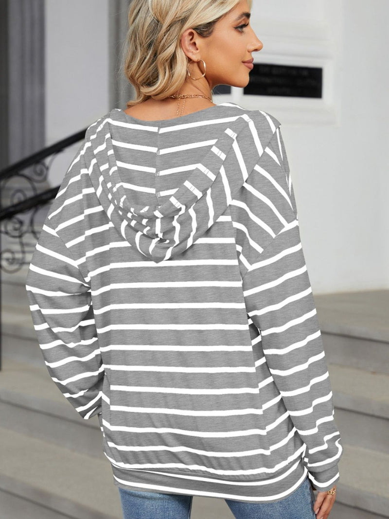 Miranda Drawstring Striped Long Sleeve Hoodie