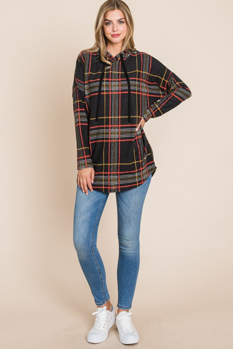 Ruby Drawstring Plaid Hoodie