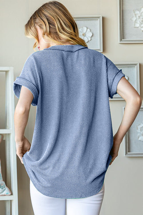 Becca Front Pocket Ribbed Top in Blue