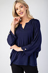 Luna Notched Three-Quarter Sleeve Blouse