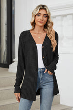 Kelly Ribbed Button Up Long Sleeve Cardigan