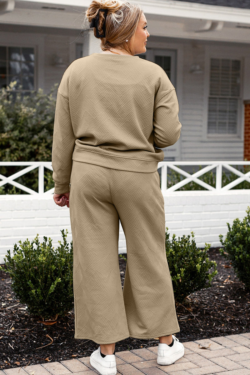 Violet Textured Long Sleeve Top and Drawstring Pants Set